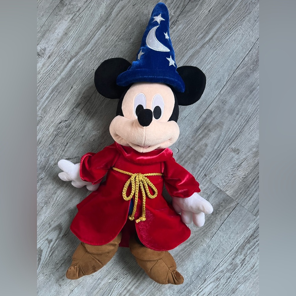 Disney Mickey Mouse Fantasmic Sorcerer Plush with Red Robe and Blue Hat
